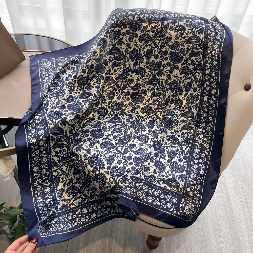 Luxury Silk Head Scarf Women Summer Foulard Square Head Hijab Scarfs For Ladies Brand Shawls 90*90 Silk Scarf Muslim Hijab