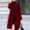 Lady Fall Winter Woolen Coat Turn-down Collar Single-breasted Loose Mid Length Thick Keep Warm Overcoat for Commuting Dating Travel