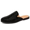 New Men's Charm Rhinestone Half Slippers Black Gold Shoes Male Casual Mules Moccasins Breathable Loafers Zapatos Hombre