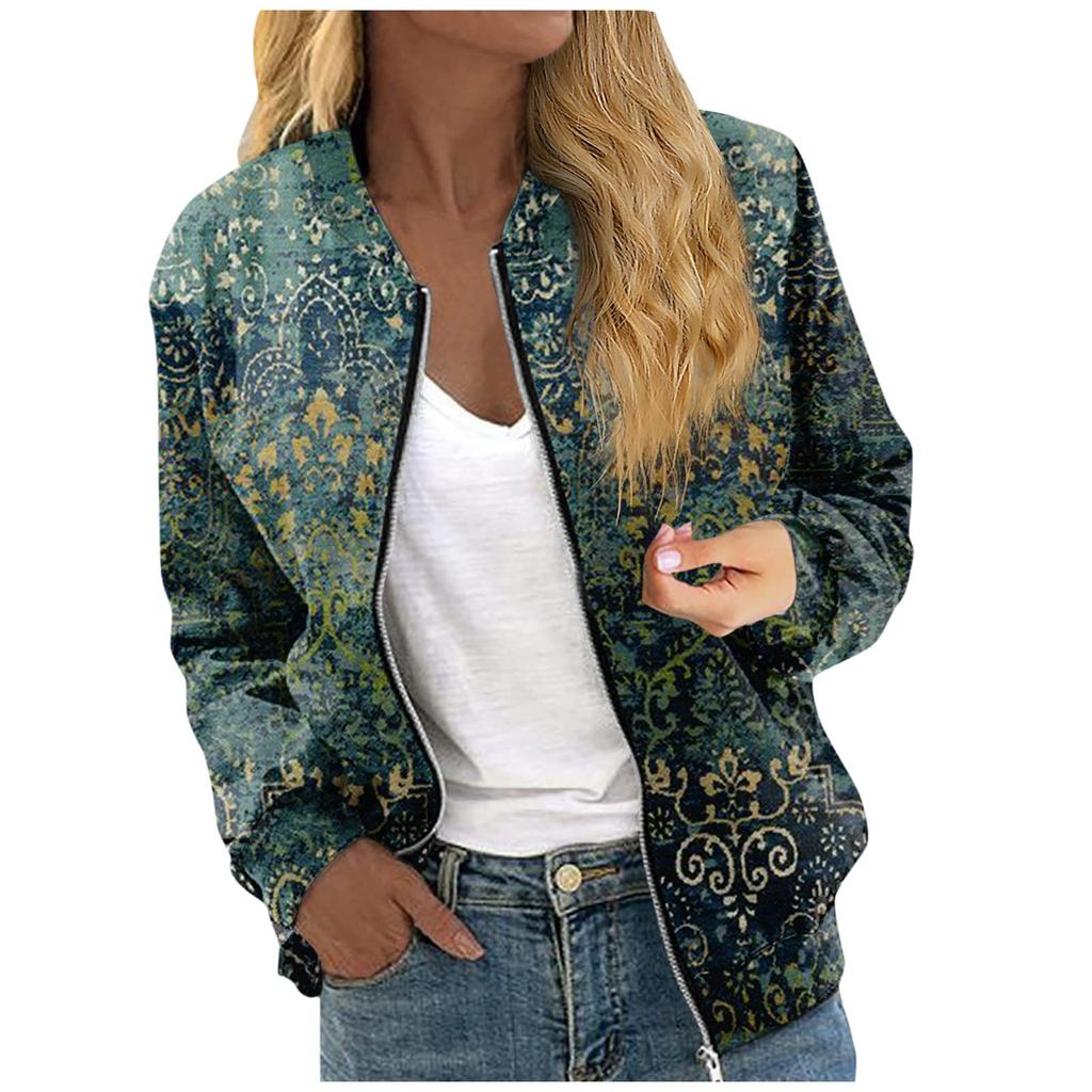 Куртки для женщин, легкие укороченные куртки с длинным рукавом на молнии, модная верхняя одежда с принтом, повседневные стеганые куртки с карманами