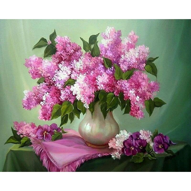 Алмазная живопись цветы полная дрель круглая алмазная вышивка фиолетовая лавандовая картина стразами домашний декор