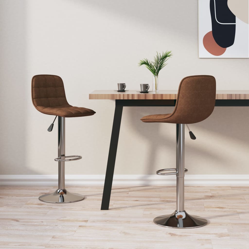 Bar Stool Set of 2 Brown Fabric