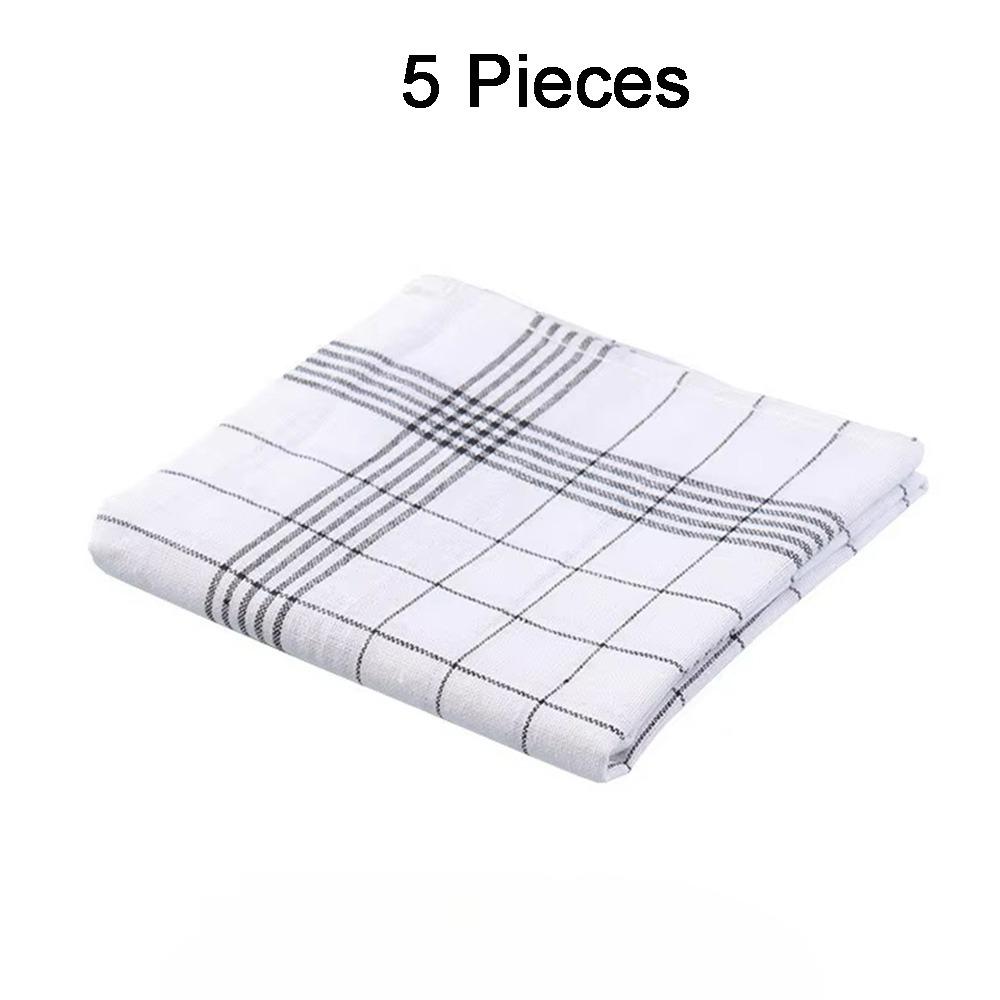 5PCS Quick Drying Kitchen Tea Towels Reusable Stripes Rags Checkered Kitchen Towels Washing Dishes