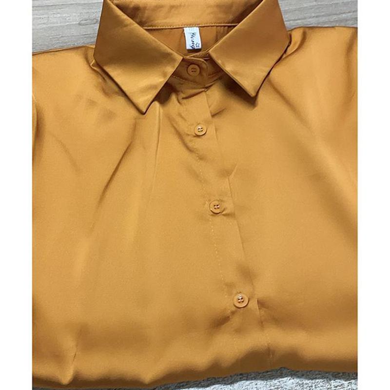Модная повседневная офисная женская атласная рубашка, свободные топы с длинным рукавом, однотонные женские блузки больших размеров, элегантные винтажные простые женские рубашки на пуговицах 25678