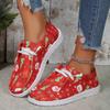 Large Size Casual Single Shoes for Women's Autumn New Santa Claus Printing Round Head Flat Bottom Comfortable Single Shoes for Women
