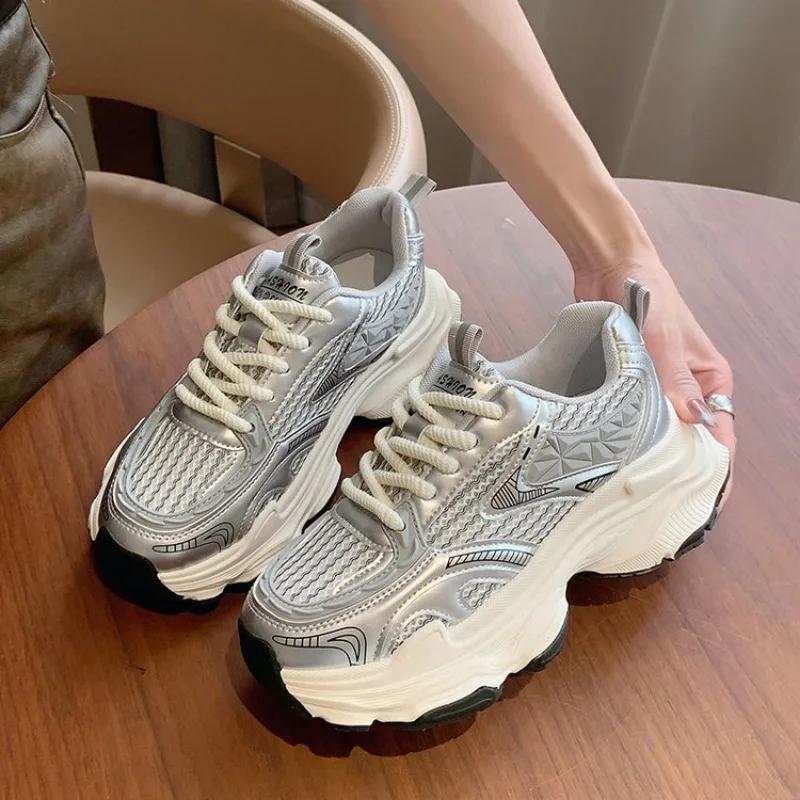 Женские кроссовки Cross Lace Up Fashion Толстые туфли на платформе Удобная женская повседневная обувь Плоские туфли Tenis Feminino Кроссовки D444