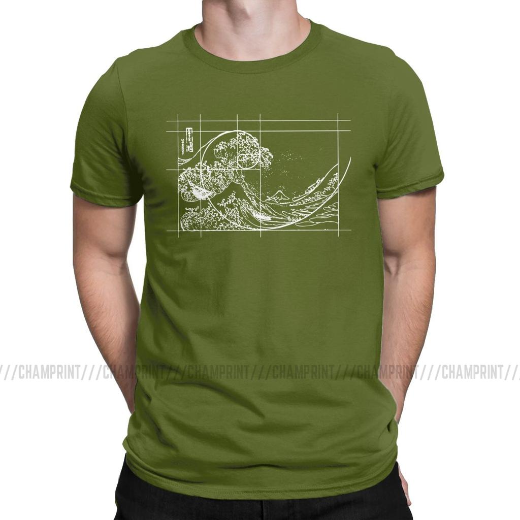 Hokusai Meets Fibonacci Sequence Golden Ratio Men S T Shirt Math Technical Geek Casual Tees Round