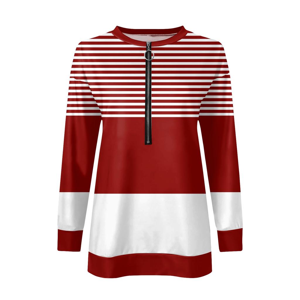 Women Casual Long Sleeve Basic Quarter Zipper  Print Flowers Pullover Sweatshirts Casual Top Fall Clothes