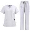 Women's Quick Drying Fabric Solid Color V-neck Pocket Short Sleeved Pants Set Workwear