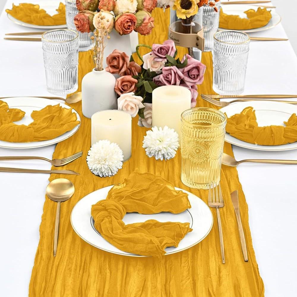 Скатерть-дорожка Bali Yarn Crepe для свадеб и мероприятий - Плиссированная марлевая полиэстеровая салфетка