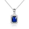 925 Sterling Silver Blue Rectangle Halo Pendant For Women, Elegant Emerald Cut Blue Sapphire Pendant For Her