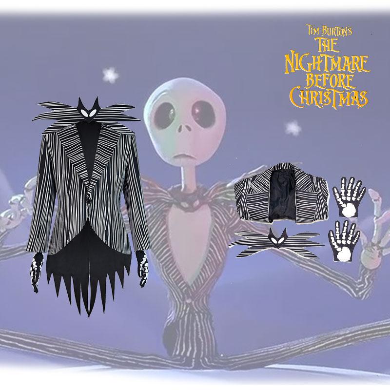 Перед кошмаром Рождества Костюм для косплея Джека Скеллингтона Набор на Хэллоуин