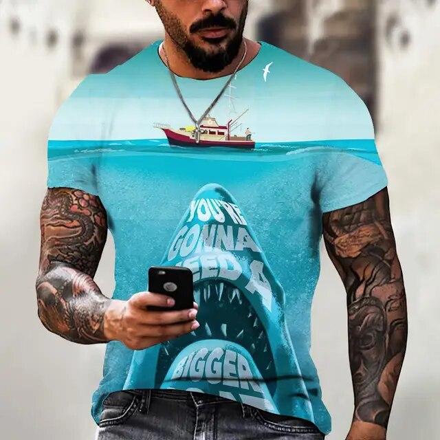 T Shirt For Men Anime Shark Print Men's T Shirt Hip Hop Style Short Sleeve Tops Summer Round Neck Streetwear Oversized Tees