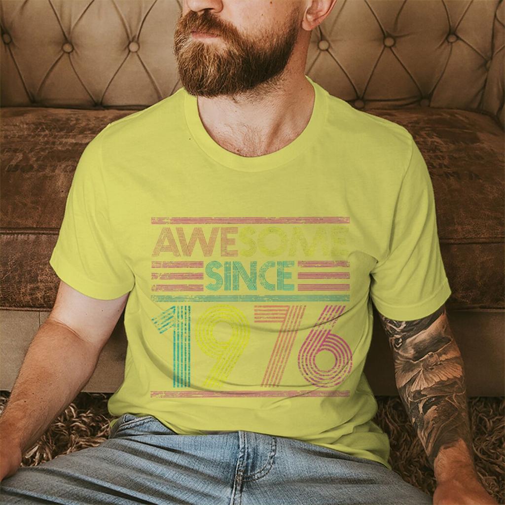 Born in 1976 50 Years of Being Awesome 50th Birthday Gift T-shirts Vintage Men's Casual Tee Loose Streetwear T-shirt Top Women's Clothing
