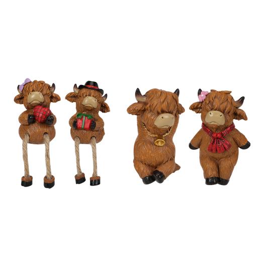 2 шт. Мультяшная фигурка высокогорного быка, пара, статуэтка высокогорного скота, смоляная скульптура, садовое украшение для цветочного горшка