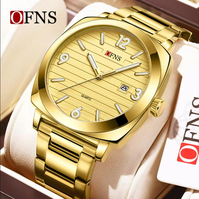 OFNS Модные тонкие мужские кварцевые часы Водонепроницаемые Ночная подсветка Одинарный календарь Простые повседневные мужские кварцевые часы