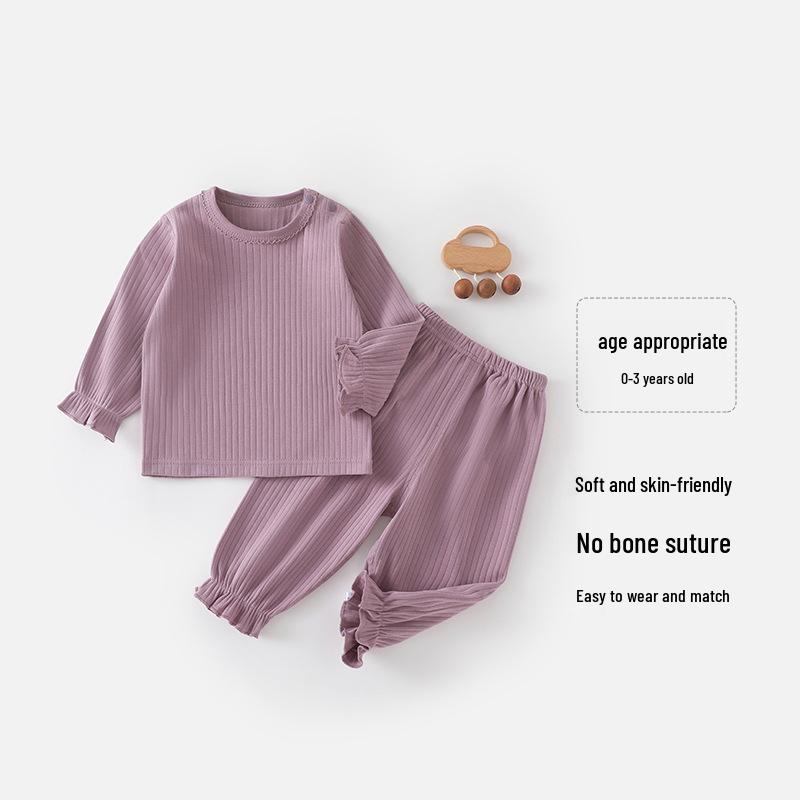 Baby Cotton Knit Lace Home Wear Set - Soft, Skin-Friendly, and Comfortable for Spring and Autumn