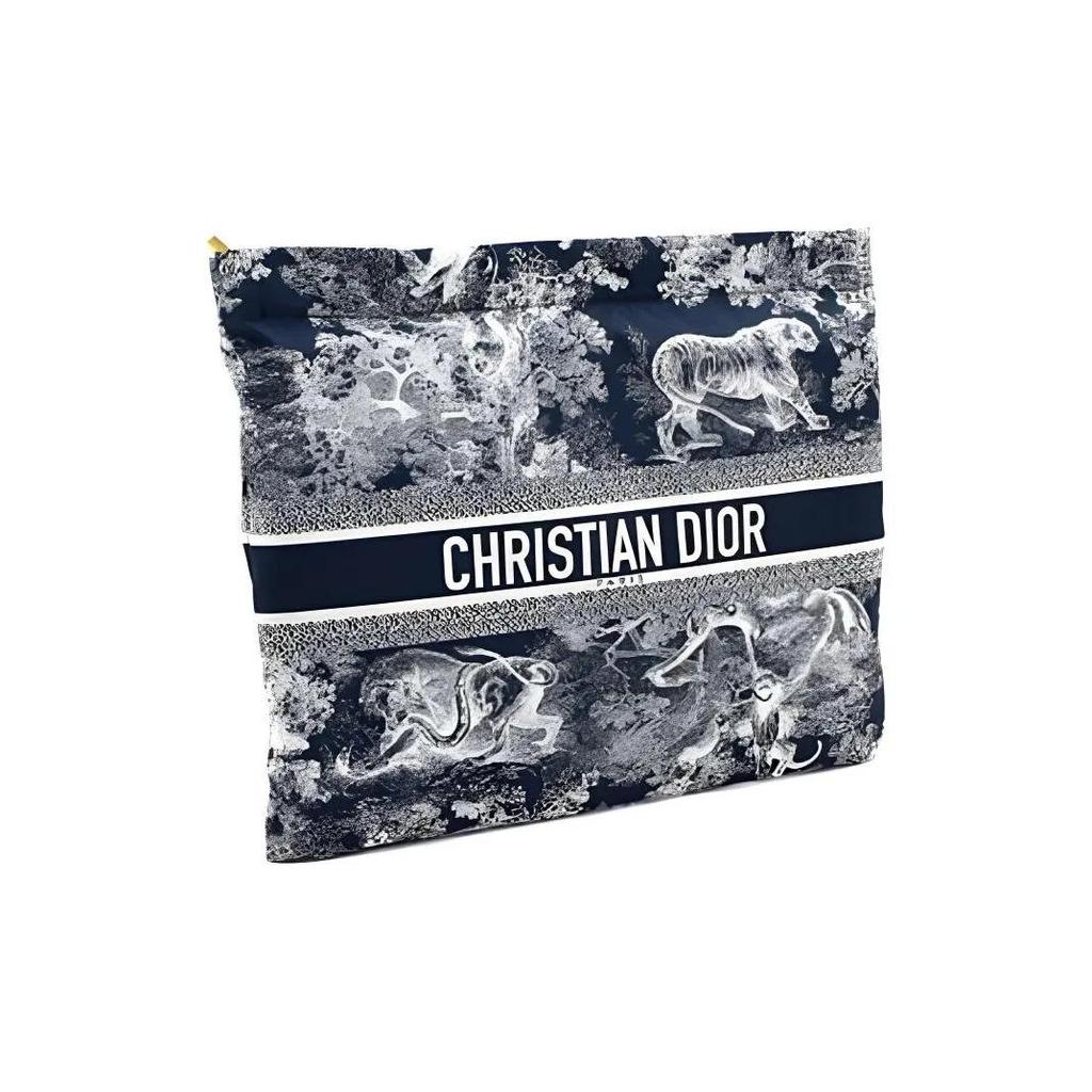 Dior Дорожная Сумка-Клатч на Молнии из Технической Ткани с Обратным Принтом Toile de Jouy Сумка через Плечо Сумка на Плечо Обычный Крой Женский Стиль Синий
