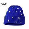 Versatile Casual Party Hat Bling Rhinestone Knitted Hat, Street Punk Knit Winter Sparkly Geometric Warm Skull Cap for Women Autumn Fashion Accessories
