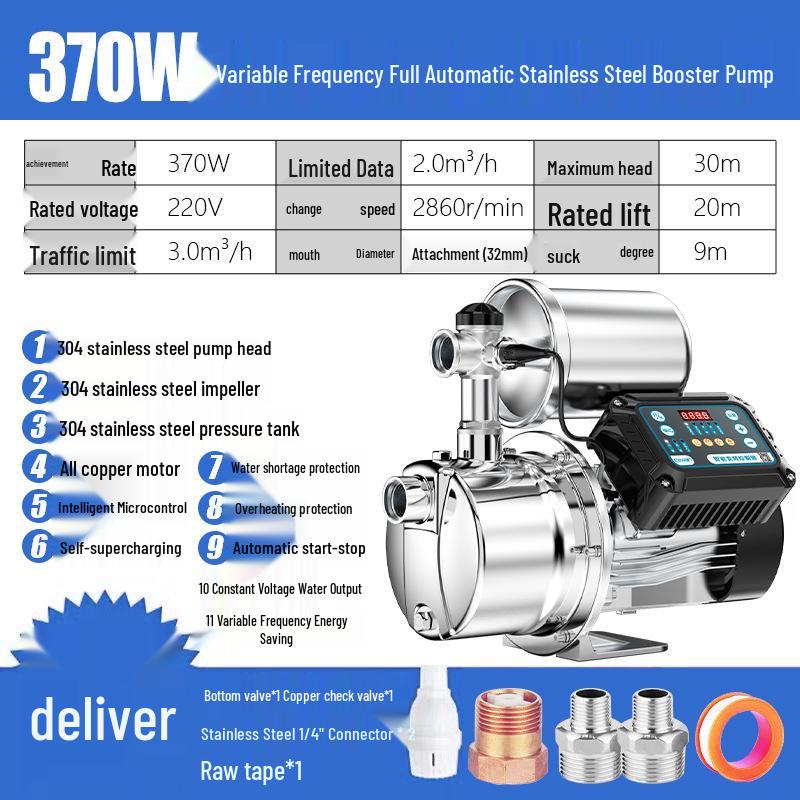 220V Stainless Steel Automatic Self-Priming Jet Pump for Home Well & Tap Water Pressure Boosting