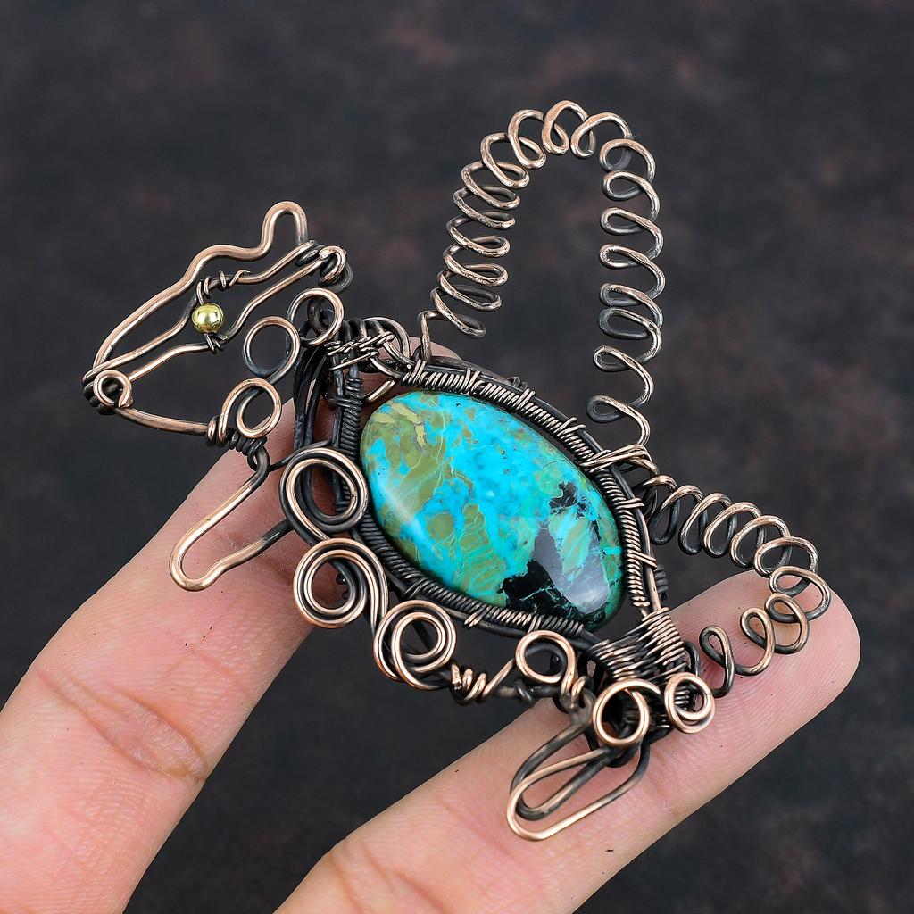 Chrysocolla Pendant Copper Wire Wrapped Pendant Gemstone Rabbit Pendant Copper Jewelry Handmade Pendant Wire Wrapped Jewelry Gifts For Wife