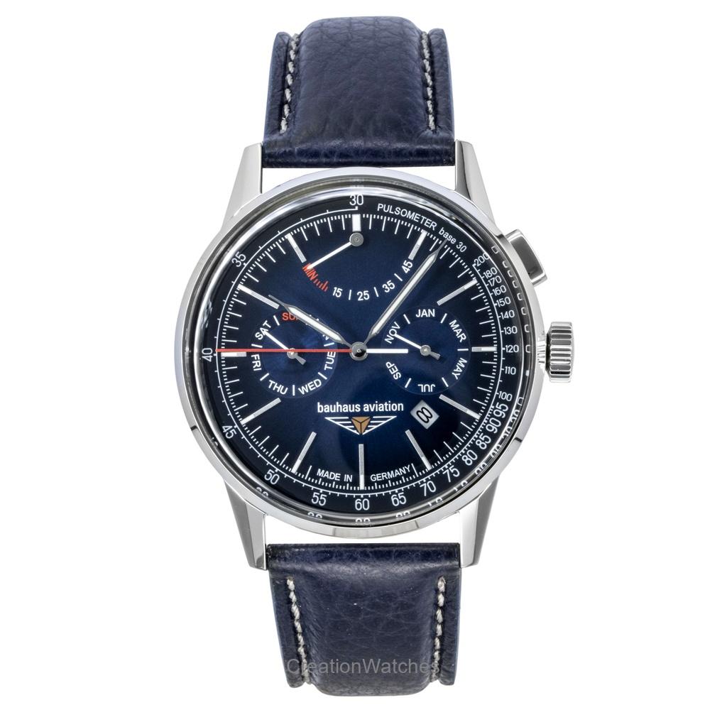 Bauhaus Мужские часы 23623 с ремешком из авиационной кожи и синим циферблатом, автоматические