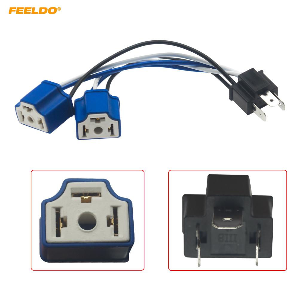 FEELDO 1PC Car Headlight Cable H4 Male To Female 1 To 2 Ceramic Connector Plug Lamp Bulb Socket Auto Wiring Adapter Holder #5690