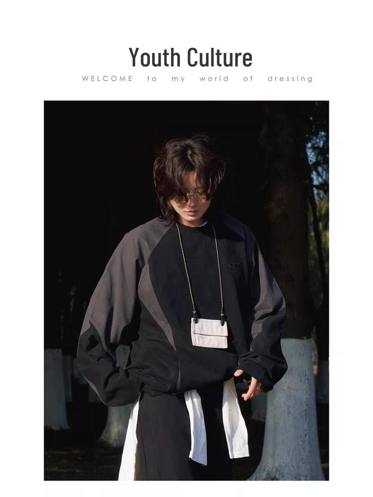 Унисекс ретро худи в японском стиле color block - Повседневный пуловер в горном стиле