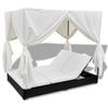 Outdoor Double Sun Lounger with Canopy and Curtains Poly Rattan Black