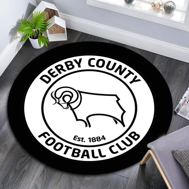 Круглый ковер с логотипом Derby County FC, Нескользящий моющийся круглый ковер для гостиной, спальни, игровой комнаты, Декор для спортивного болельщика, Подарок на праздник, День рождения