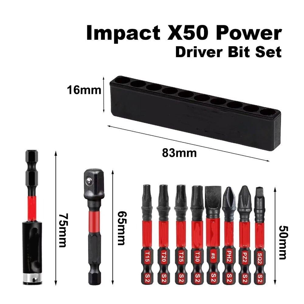 10 в 1 Смешанные 2-дюймовые ударные биты для отвертки Impact X50 50-75 мм Магнитные биты из легированной стали S2 с органайзером для хранения Противоскользящие