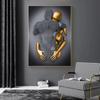 Gold and Silver Figure Statue Canvas Painting Metal Sculpture Poster Romantic Lovers Pictures Modern Wall Art Home Decor Prints