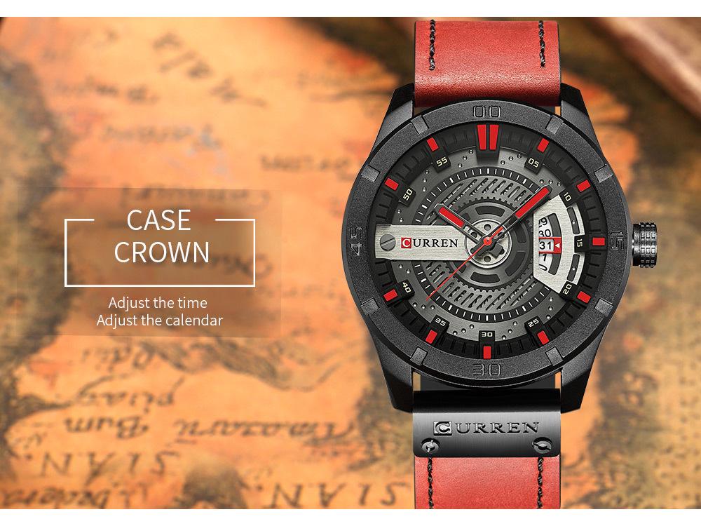 Curren 8301 Мужские водонепроницаемые кожаные кварцевые часы с датой