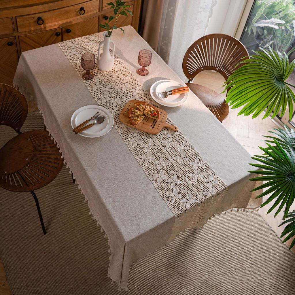 Скатерть из хлопка и льна с кисточками, легкая, роскошная, кружевная, крючком, скатерть для вечеринки, свадьбы, фоновая ткань с кисточками, рождественские украшения