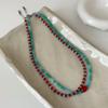Ретро атмосфера красно-синее ожерелье из бисера Женский нишевый дизайн Уникальная индивидуальность Универсальная цепочка на шею Цепочка на ключицу