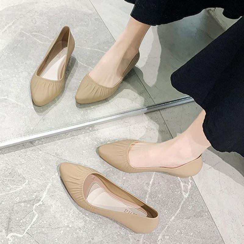 Весенние корейские босоножки с острым носком и матовой поверхностью, одинарные туфли с покатым каблуком, средний каблук, универсальные и модные нескользящие туфли