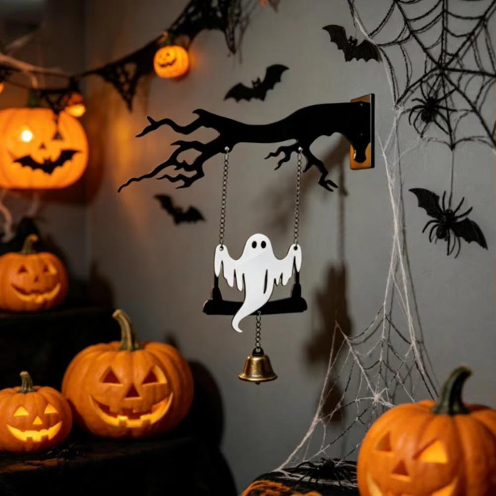 Sounding Halloween Ghost Swinging Doorbell Wall Mounted Bat Doorstep Bells Front Door