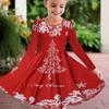 Girl Casual 3D Christmas Lines Print Round Neck Long Sleeve Dress Kid Princess Dress