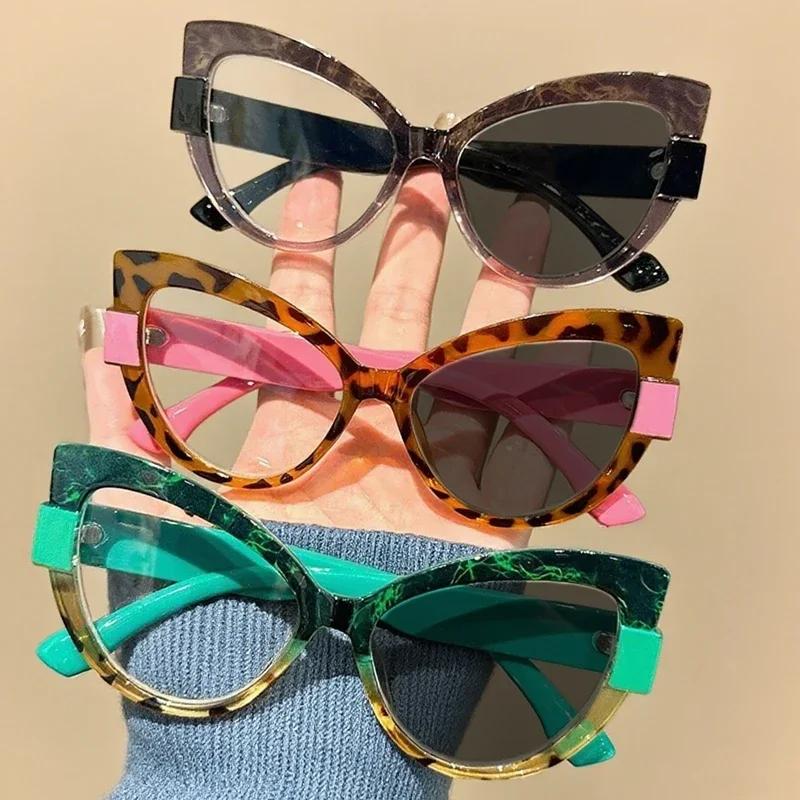 Элегантные Универсальные Фотохромные Очки для Близорукости Индивидуальные Кошачий Глаз Большая Оправа Унисекс Очки для Блокировки Синего Света