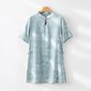 New Chinese style national style pattern shirt women's 1116 spring and summer new buckle stand-up collar short-sleeved temperament fashion top