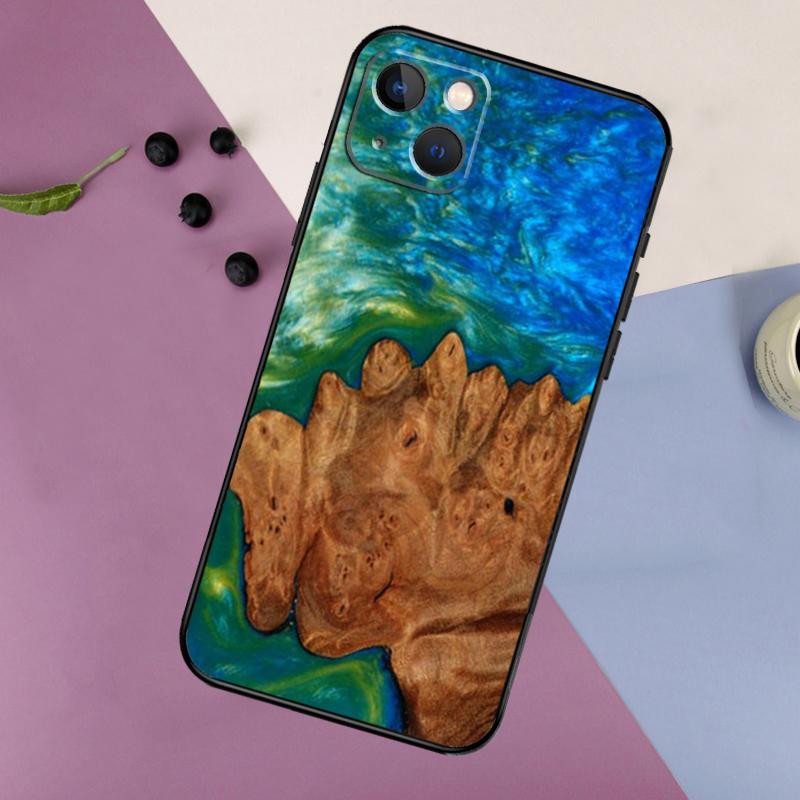 Гибридный чехол из дерева и смолы для iPhone 14 13 11 12 16 15 Pro Max 12 13 Mini X XR XS MAX 7 8 14 16 15 Plus Задняя крышка