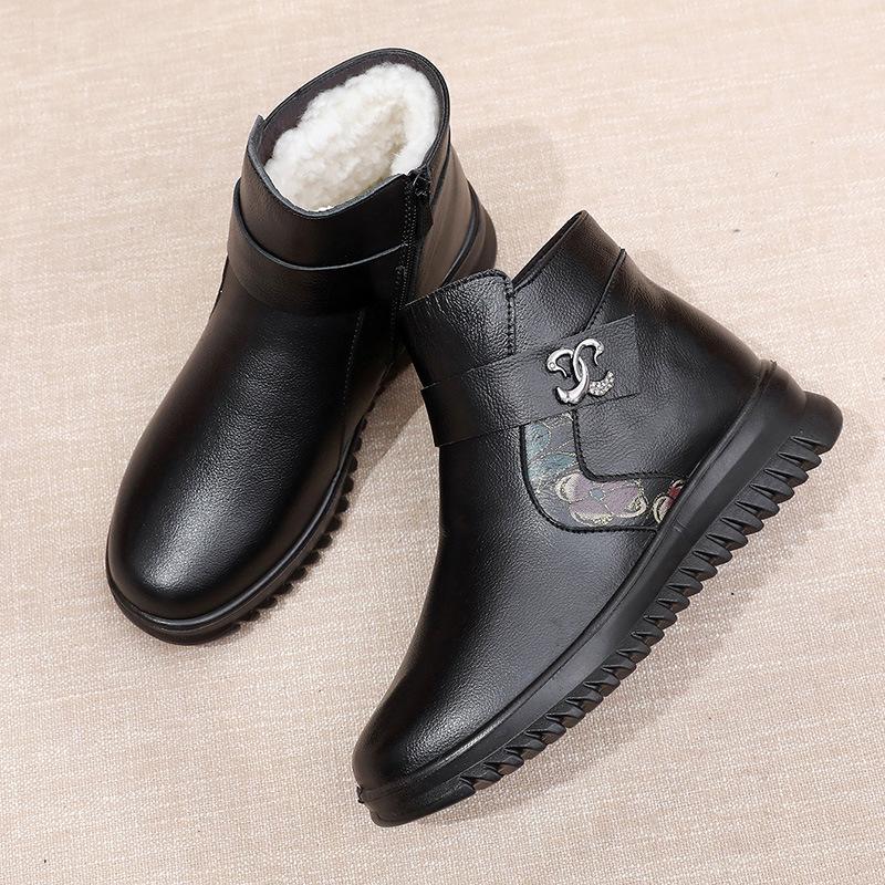 2024 Зима Новые Модные Ботильоны Из Натуральной Кожи Женские Плюшевые Толстые Теплые Ботинки Для Зимы Обувь Для Мам Бесплатная Доставка