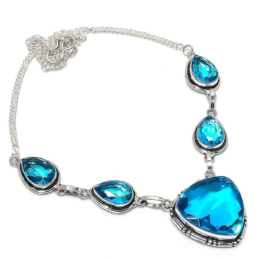 Ювелирные изделия из серебра 925 пробы с голубым топазом Swiss Blue Topaz Gemstone, ожерелье 18 дюймов