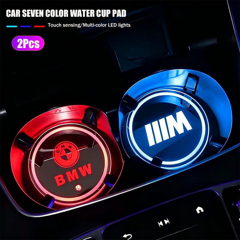 7 Color LED Car Cup Holder Light Luminous Coaster Water Cup Pad Accessories For BMW M X3 F10 E90 F20 E46 E60 E70 E39 GT /Sticker GT9
