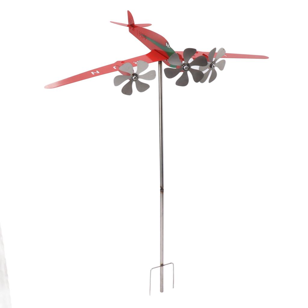 Metal Aircraft Weather Vane 3D Red Rustproof Smooth Airplane Windmill Wind Spinner for Garage Dome