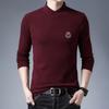 Spring and Autumn Double-sided Velvet Young and Middle-aged Solid Color Embroidered Stand Collar T-shirt Long-sleeved Fashion Men