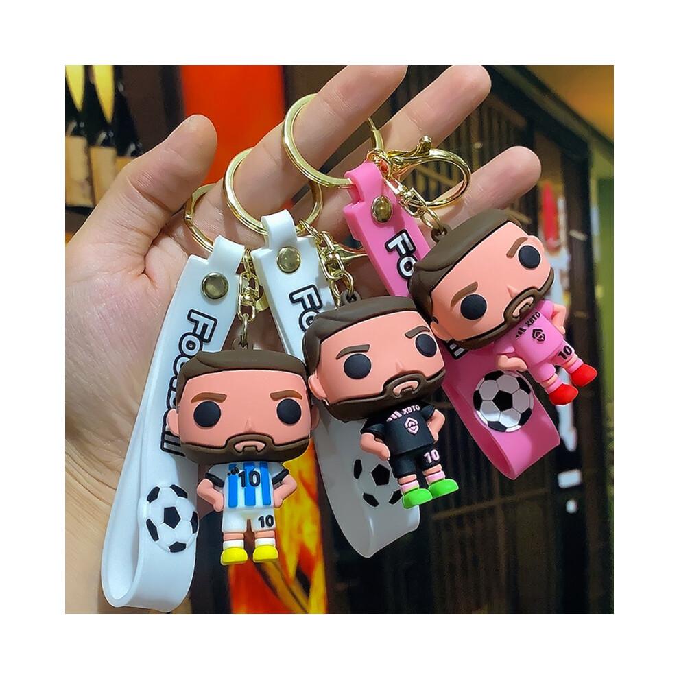 (pink) 3D Messi Keychain Decoration Ornaments Action Figure Collection Model Toy for Children Birthday Football