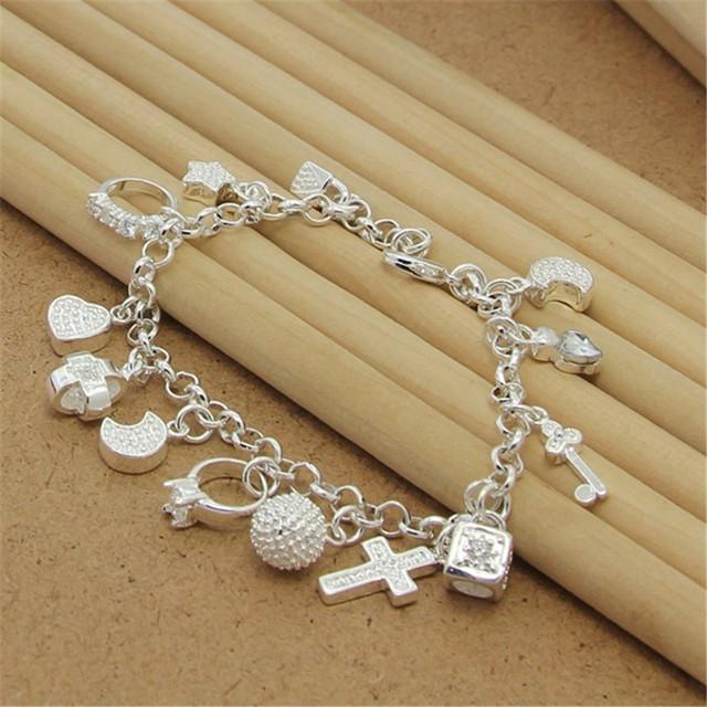 High Quality 925 Sterling Silver Bracelet with Multiple Pendant Zircon Bracelets for Women'S Party Charm Jewelry Gift