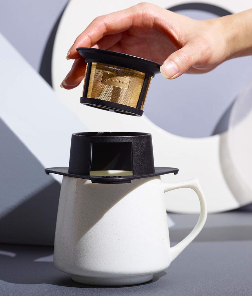 Cores Coffee Dripper, Developed In Collaboration with Maruyama Coffee, Gold Filter, Black, Single Cup, C211BK, No Paper Filter Required, Flavor,