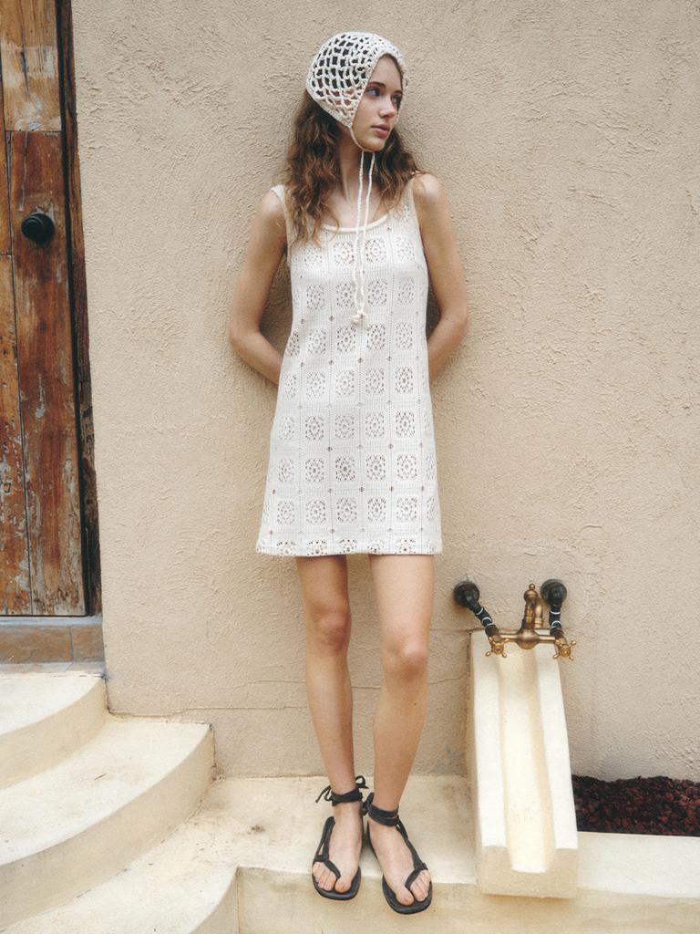 Lenina Allen Crochet Mini Dress_Beige